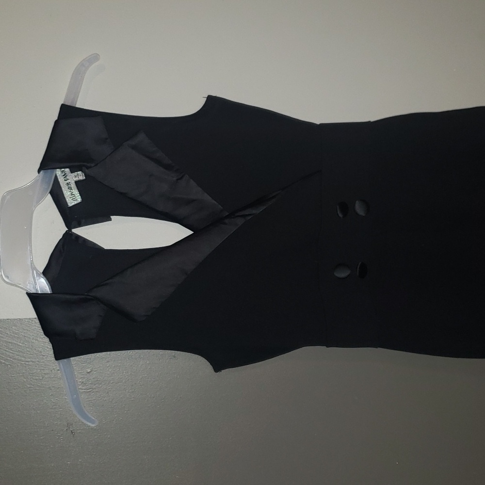Black satin collar jumpsuit w buttons